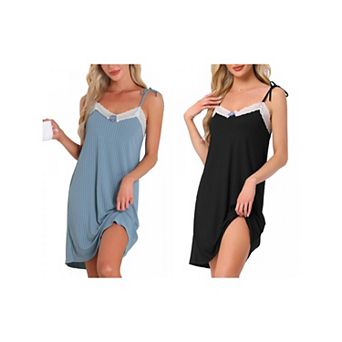2 pc Women's Sleeveless Lingerie Lace Nightgown Thigh Length Sleepdress