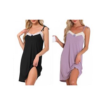 2 pc Women's Sleeveless Lingerie Lace Nightgown Thigh Length Sleepdress