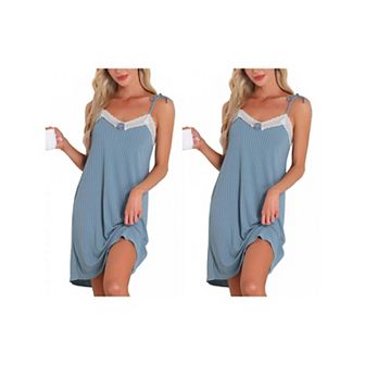 2 pc Women's Sleeveless Lingerie Lace Nightgown Thigh Length Sleepdress