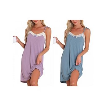 2 pc Women's Sleeveless Lingerie Lace Nightgown Thigh Length Sleepdress
