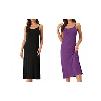 2 pc Women's Full Slip Dress Spaghetti Strap Cami Tank Long Underdress Nightgown