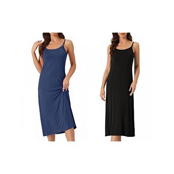 2 pc Women's Full Slip Dress Spaghetti Strap Cami Tank Long Underdress Nightgown