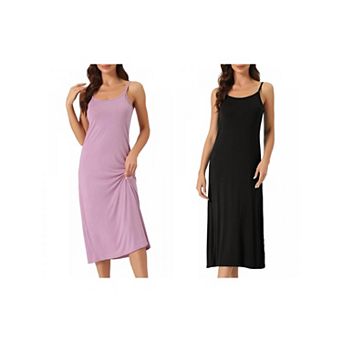 2 pc Women's Full Slip Dress Spaghetti Strap Cami Tank Long Underdress Nightgown