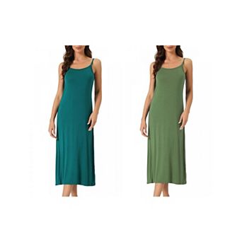 2 pc Women's Full Slip Dress Spaghetti Strap Cami Tank Long Underdress Nightgown