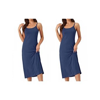 2 pc Women's Full Slip Dress Spaghetti Strap Cami Tank Long Underdress Nightgown