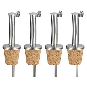 Stainless Steel Bottle Pourers, 4 pc Auto Flip Olive Oil Spout, Cork Design Wine Bottle Stoppers