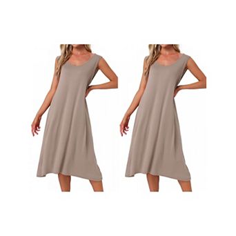 2 pc Women's Cotton Soft Long Nightgown Sleeveless Sleepwear Chemise Full Slip Lounge Dress