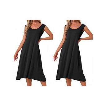 2 pc Women's Cotton Soft Long Nightgown Sleeveless Sleepwear Chemise Full Slip Lounge Dress