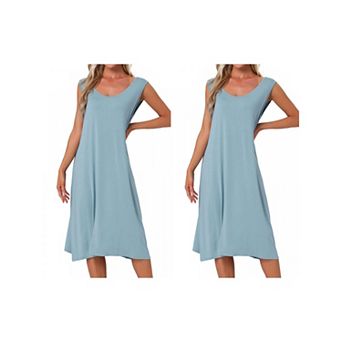 2 pc Women's Cotton Soft Long Nightgown Sleeveless Sleepwear Chemise Full Slip Lounge Dress