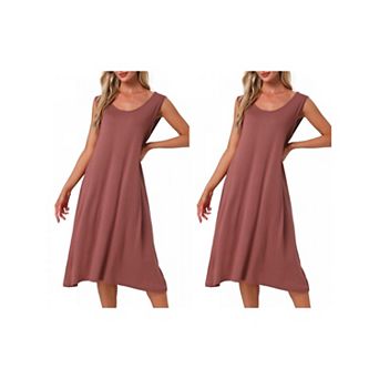 2 pc Women's Cotton Soft Long Nightgown Sleeveless Sleepwear Chemise Full Slip Lounge Dress