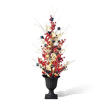 Glitzhome 36”H Americana Patriotic Berry Stars Tree for Porch Decor