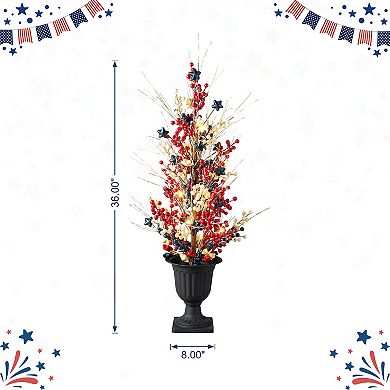 Glitzhome 36”H Americana Patriotic Berry Stars Tree for Porch Decor