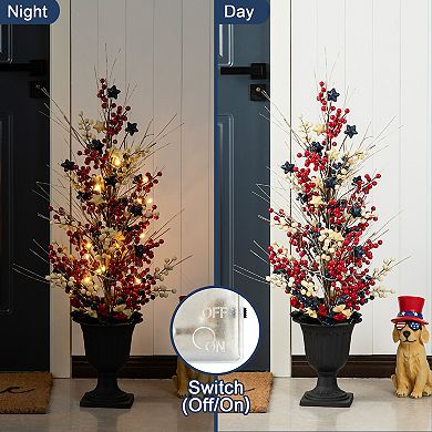 Glitzhome 36”H Americana Patriotic Berry Stars Tree for Porch Decor