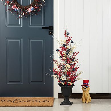Glitzhome 36”H Americana Patriotic Berry Stars Tree for Porch Decor