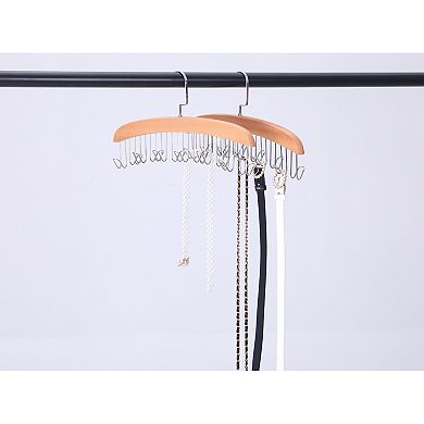 2 Pcs Bra and Belt Hangers, 8 Hooks Wood Tank Top Hanger for Closet Organizer, Space Saving Storage