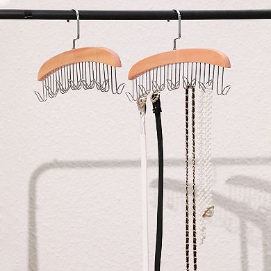2 Pcs Bra and Belt Hangers, 8 Hooks Wood Tank Top Hanger for Closet Organizer, Space Saving Storage
