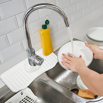 1 Set Faucet Drain Pad, Silicone Sink Splash Guard, Dish Drying Mats Sponge Holder 14.57"x5.71"