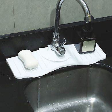 1 Set Faucet Drain Pad, Silicone Sink Splash Guard, Dish Drying Mats Sponge Holder 14.57"x5.71"