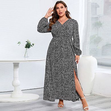 Women Plus Size Wrap Maxi Dress Short Flutter Sleeves Empire Waist Split A Line Boho Casual Dress
