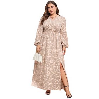 Women Plus Size Wrap Maxi Dress Short Flutter Sleeves Empire Waist Split A Line Boho Casual Dress