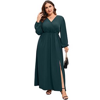 Women Plus Size Wrap Maxi Dress Short Flutter Sleeves Empire Waist Split A Line Boho Casual Dress