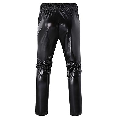 Mens Metallic Shiny Pants Disco Party Dance Leg Trousers Drawstring Nightclub Pant