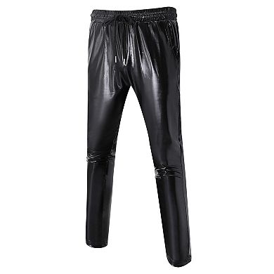 Mens Metallic Shiny Pants Disco Party Dance Leg Trousers Drawstring Nightclub Pant