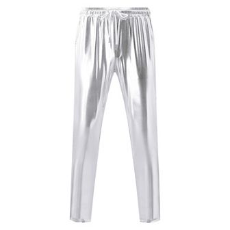 Mens Metallic Shiny Pants Disco Party Dance Leg Trousers Drawstring Nightclub Pant