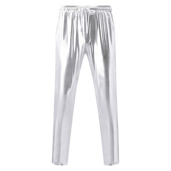Mens Metallic Shiny Pants Disco Party Dance Leg Trousers Drawstring Nightclub Pant