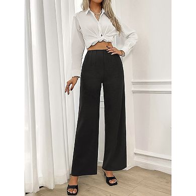 Womens Wide Leg Pants High Elastic Waisted Long Pants Solid Loose Trousers Palazzo Pants