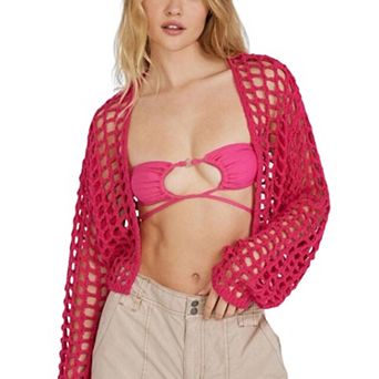 Summer Hollow Out Shrugs Women's Y2k Sunscreen Shawl Long Sleeve Crop Tops Open Front Cardigan