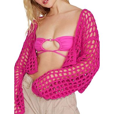 Summer Hollow Out Shrugs Women's Y2k Sunscreen Shawl Long Sleeve Crop Tops Open Front Cardigan
