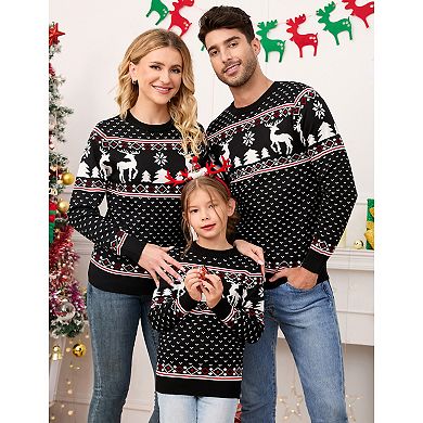 Women Family Christmas Sweater Crew Neck Knitted Long Sleeve Tops