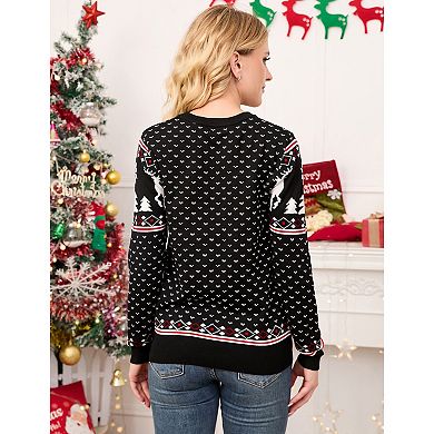 Women Family Christmas Sweater Crew Neck Knitted Long Sleeve Tops