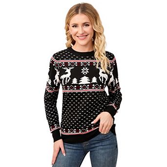 Women Family Christmas Sweater Crew Neck Knitted Long Sleeve Tops