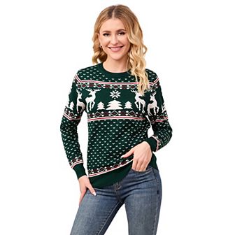Women Family Christmas Sweater Crew Neck Knitted Long Sleeve Tops