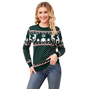 Women Family Christmas Sweater Crew Neck Knitted Long Sleeve Tops