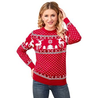 Women Family Christmas Sweater Crew Neck Knitted Long Sleeve Tops