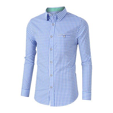 Men's Long Sleeve Tops Button Down Dress Shirts Slim Fit Plaid Shirt