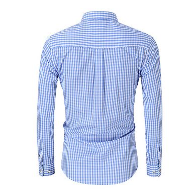 Men's Long Sleeve Tops Button Down Dress Shirts Slim Fit Plaid Shirt