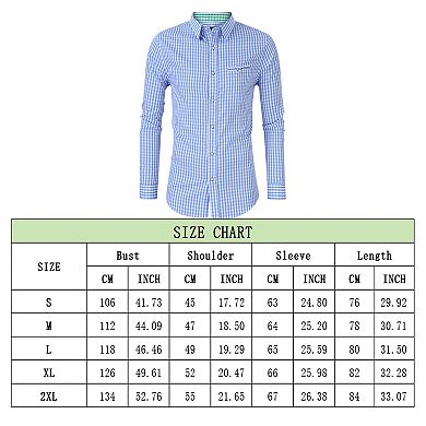 Men's Long Sleeve Tops Button Down Dress Shirts Slim Fit Plaid Shirt