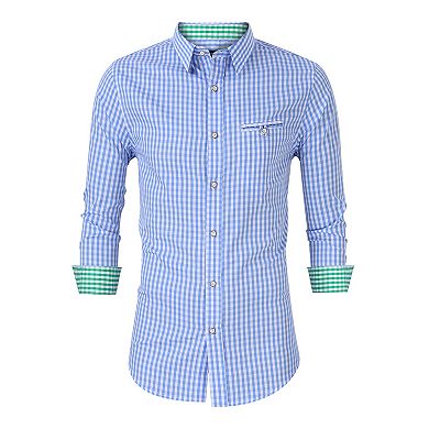 Men's Long Sleeve Tops Button Down Dress Shirts Slim Fit Plaid Shirt