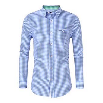 Men's Long Sleeve Tops Button Down Dress Shirts Slim Fit Plaid Shirt
