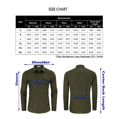 Men's Western Cowboy Shirt Long Sleeve Cotton Embroidered Button Down Work Shirt with Pockets
