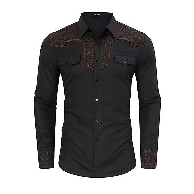 cowboy dress shirts Western Short Sleeve Shirt #9 Red and Yellow Straight yoke on back with pleat Roper Big & Tall Long