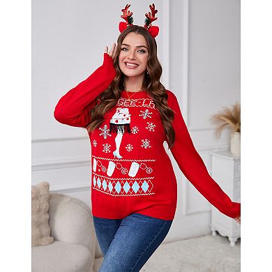 Plus Size Christmas Shirts Women Crew Neck Pullover Sweaters Xmas Long Sleeve Tops