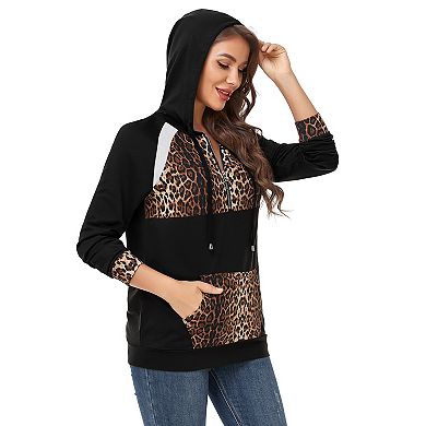 Women's Color Block Hoodies Long Sleeve Waffle Knit Tops Drawstring Zipper Pullover Sweatshirts