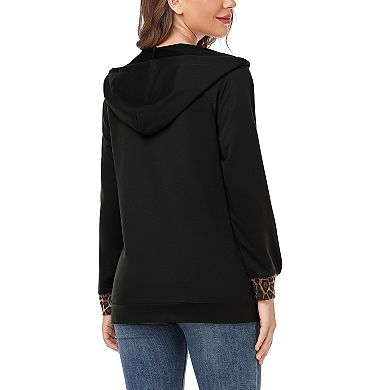 Women's Color Block Hoodies Long Sleeve Waffle Knit Tops Drawstring Zipper Pullover Sweatshirts