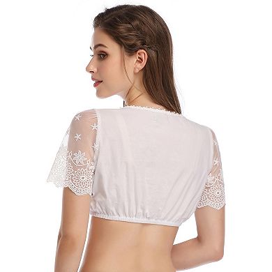 Women's Blouse Bavarian Oktoberfest Costume Traditional Dirndl Blouse Shirt Cropped White Shirt