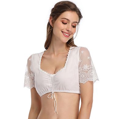 Women's Blouse Bavarian Oktoberfest Costume Traditional Dirndl Blouse Shirt Cropped White Shirt